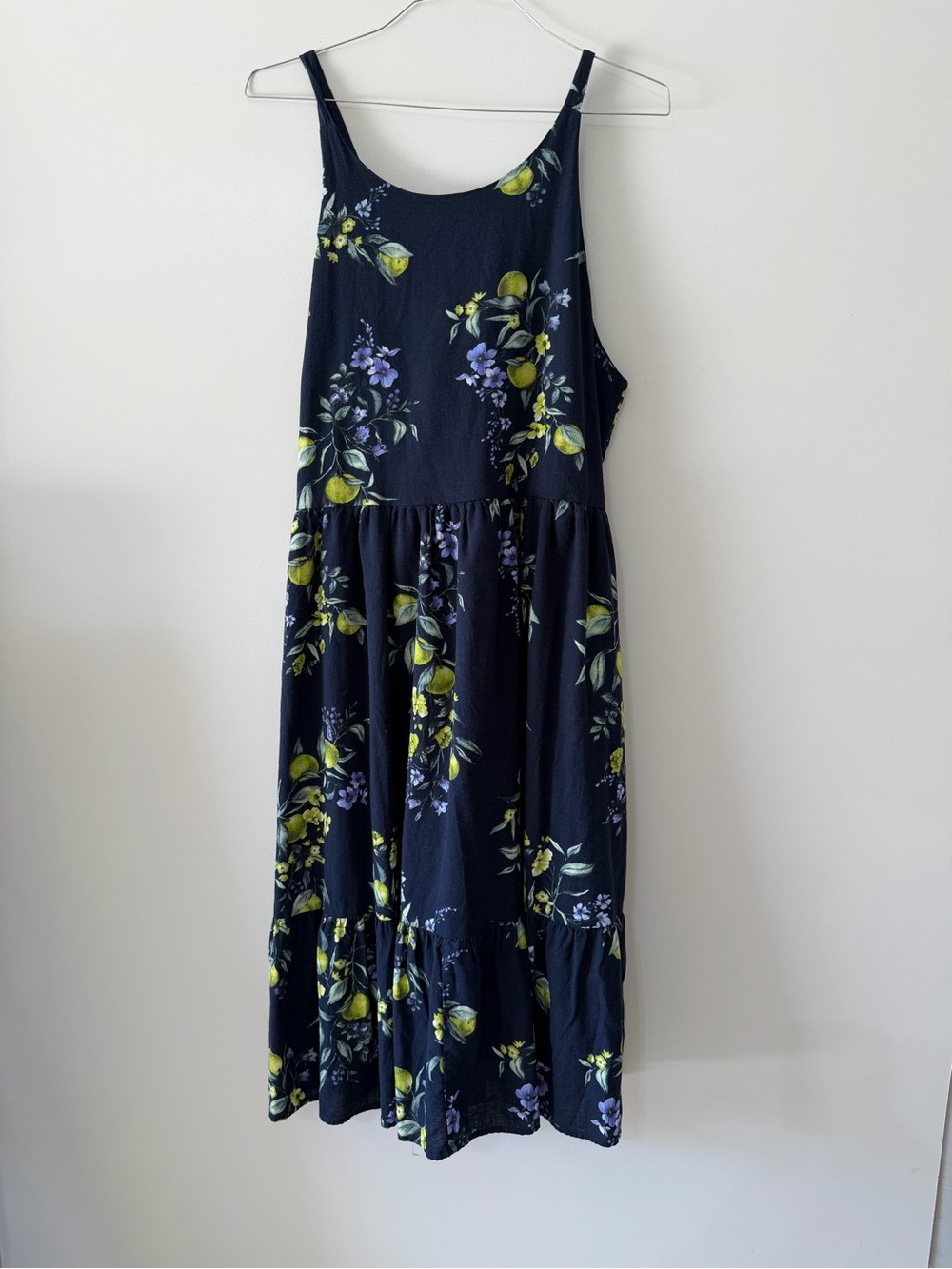 Time and Tru Navy Midi Dress with Yellow Floral Print